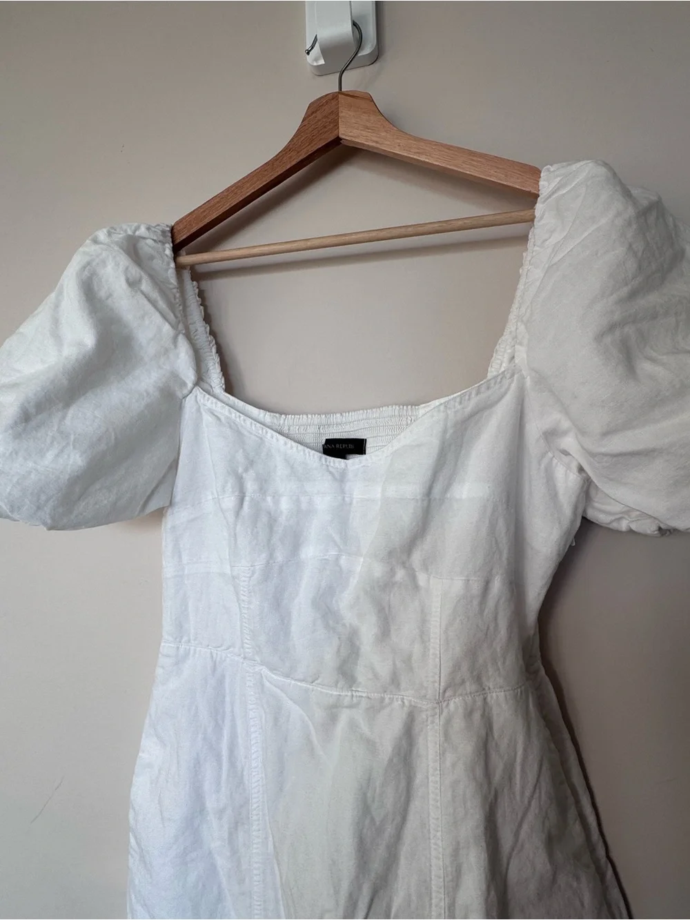 Banana Republic White Puff Sleeve Linen Cotton Midi Dress with Front Slit - Picture 5 of 8